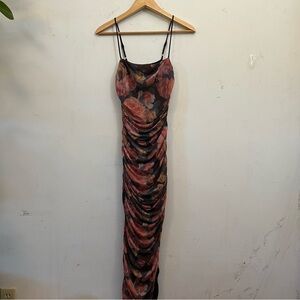 Asos Floral mesh scrunch midi dress S